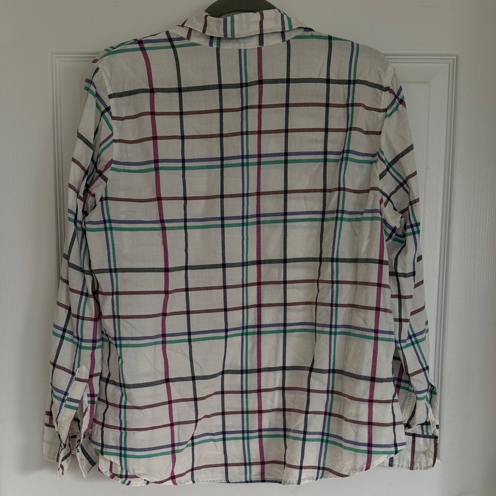 Talbots White Plaid Button-Down Shirt with Teal, Burgundy and Black Stripes - Picture 4 of 10